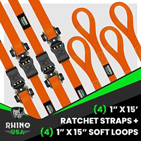Rhino USA Rhino USA Medium Duty Ratchet Strap Tie-Down 4-Pack (Orange) - RCHT-4PACK-ORG