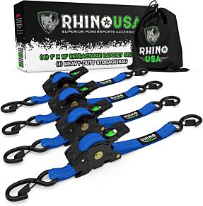 Rhino USA Rhino USA Retractable Ratchet Straps (4Pk 1Inx10Ft) (Blue) - TD-RSRE1X10-BLU