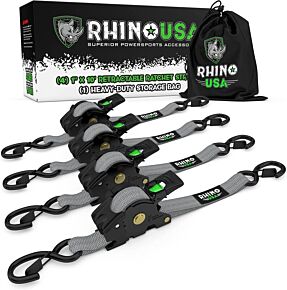 Rhino USA Rhino USA Retractable Ratchet Straps (4Pk 1Inx10Ft) (Gray) - TD-RSRE1X10-GRY