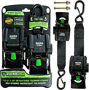 Rhino USA Rhino USA Retractable Transom Straps (2 Pack-Black) - TD-MSTR2X43-BLK