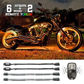 XKGLOW XKGLOW XK Glow Flex Strips 7 Color LED Accent Light Motorcycle/ATV (6xCompact Pods + 2x10In) - XK034015