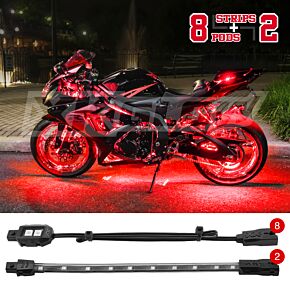 XKGLOW XKGLOW XK Glow Single Color XKGLOW LED Accent Light Motorcycle Kit Red - 8xPod + 2x8InStrips - XK034001-R